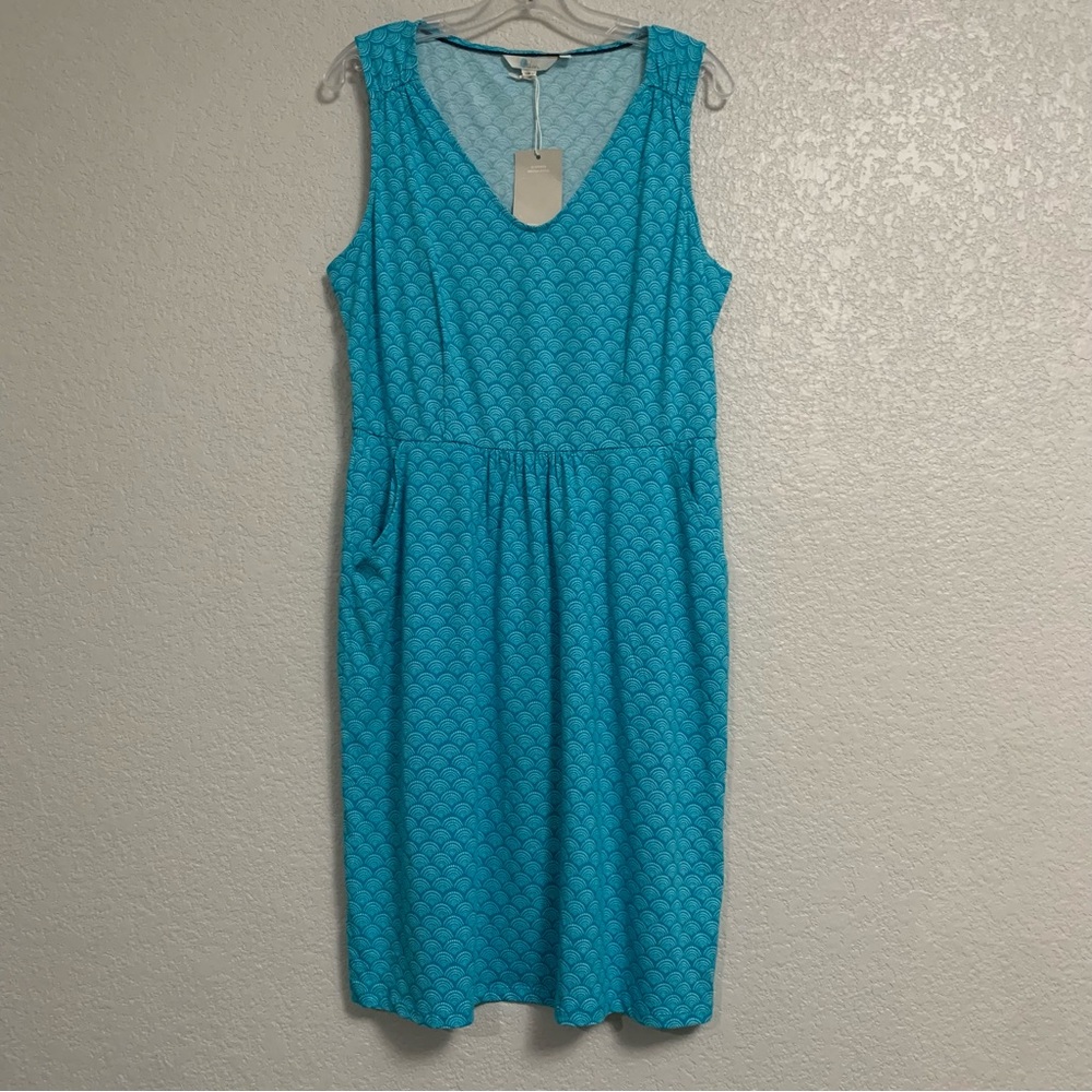 NWT Boden Dress Womens 12 Melinda Sleeveless Geometric Print Jersey Pockets Aqua - Picture 2 of 14